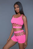 Silk Fishnet, Tank Crop Top and Booty Short Set