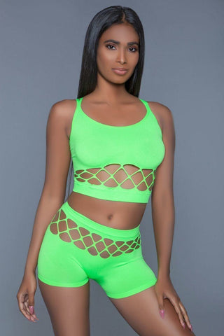 Silk Fishnet, Tank Crop Top and Booty Short Set