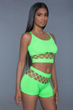 Silk Fishnet, Tank Crop Top and Booty Short Set