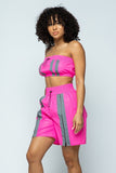 Polyester Cropped Mini Tube Top / Lined Thigh Length Shorts Set
