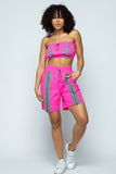 Polyester Cropped Mini Tube Top / Lined Thigh Length Shorts Set