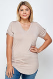 Solid Knit V-neck Tee With Small Left Chest Fashion Pocket
