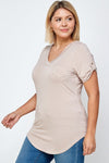 Solid Knit V-neck Tee With Small Left Chest Fashion Pocket