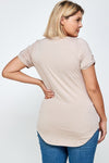 Solid Knit V-neck Tee With Small Left Chest Fashion Pocket
