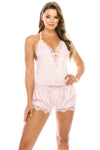 Two Piece Satin Lace Trimmed Pj Short Set
