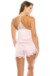 Two Piece Satin Lace Trimmed Pj Short Set