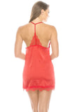 Two Piece Satin Lace Trimmed Slip Set With Matching Thong