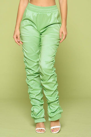 Vegan Leather Ruched Pants