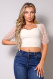 Polka Dot Mesh Puff Sleeve Contrast Crop Fashion Top