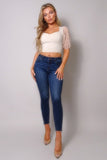 Polka Dot Mesh Puff Sleeve Contrast Crop Fashion Top