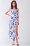 Floral Sleeveless Self-tie Wrap Front Ruffle Hem Side Slit Midi Dress