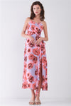 Floral Sleeveless Self-tie Wrap Front Ruffle Hem Side Slit Midi Dress