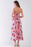 Floral Sleeveless Self-tie Wrap Front Ruffle Hem Side Slit Midi Dress