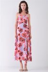 Floral Sleeveless Self-tie Wrap Front Ruffle Hem Side Slit Midi Dress