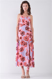 Floral Sleeveless Self-tie Wrap Front Ruffle Hem Side Slit Midi Dress