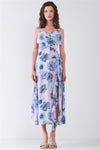 Floral Sleeveless Self-tie Wrap Front Ruffle Hem Side Slit Midi Dress