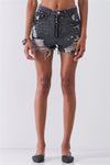 Ripped High-waist Front Zip-up Raw Hem Distressed Mini Shorts
