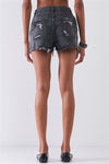 Ripped High-waist Front Zip-up Raw Hem Distressed Mini Shorts