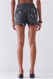 Ripped High-waist Front Zip-up Raw Hem Distressed Mini Shorts