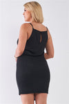 Plus Size Black Surplice Neckline Cami Mini Dress