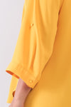 Plus Size Tuscan V-neck Midi Sleeve Pleated Back Relaxed Tunic Top