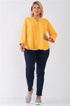 Plus Size Tuscan V-neck Midi Sleeve Pleated Back Relaxed Tunic Top