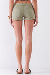 Sage Green Low-rise Rip Trim Denim Mini Shorts