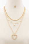 Heart Pearl Edge Charm Layered Necklace