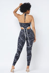 Mesh Print Crop Top With Plastic Chain Halter Neck With Matching Leggings