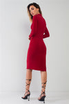 Passion Red Turtle Neck Long Sleeve Super Deep Side Slit With Tie Detail Midi Dress