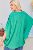 V Neck Dolman Sleeves Front Waist Elastic Solid Top