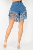 Fringe Hem Denim Shorts