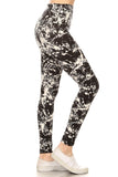 Long Yoga Style Banded Lined Paint Splatters Printed Knit Legging With High Waist