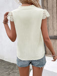 Tie Neck Buttoned Cap Sleeve Blouse