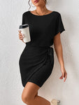 Ribbed Boat Neck Short Sleeve Dress