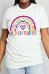 Simply Love Full Size LOVE HELLO KINDERGARTEN Rainbow Graphic Cotton Tee