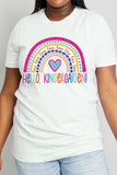 Simply Love Full Size LOVE HELLO KINDERGARTEN Rainbow Graphic Cotton Tee