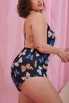 Plus Butterfly Print & Lace Criss Cross Backless Bodysuit