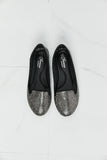 Forever Link Rhinestone Round Toe Flats in Black/Pewter