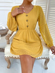 V-Neck Balloon Sleeve Swiss Dot Mini Dress