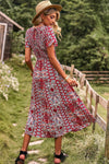Bohemian Tie Back Flutter Sleeve Midi Dress