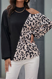 Two-Tone Leopard Cold Shoulder Top