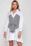 Striped Bodice Tie Waist Shirt Dress