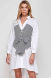 Striped Bodice Tie Waist Shirt Dress