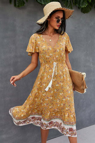 Bohemian V-Neck Flutter Sleeve Dress