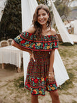 Bohemian Print Off-Shoulder Strapless Knee Length Dress