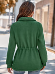 Drawstring Waist Zip-Up Fleece Jacket