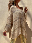 Openwork V-Neck Long Sleeve Sweater