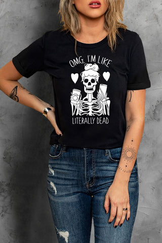 OMG I'm Like Literally Dead Skeleton Coffee Phone T-shirt