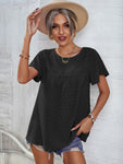 Swiss Dot Round Neck Flutter Sleeve Blouse